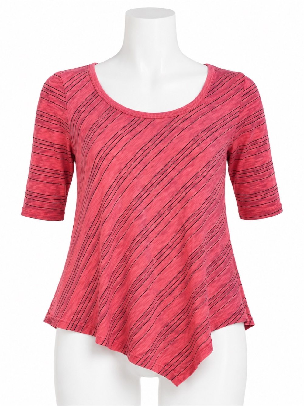 Wilt Coral Striped Asymmetric Hem Long Sleeve Top
